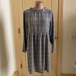 BRUNO MANETTI Career Wool Blend Windowpane Empire Waist Grey/White Dress SZ 44/8